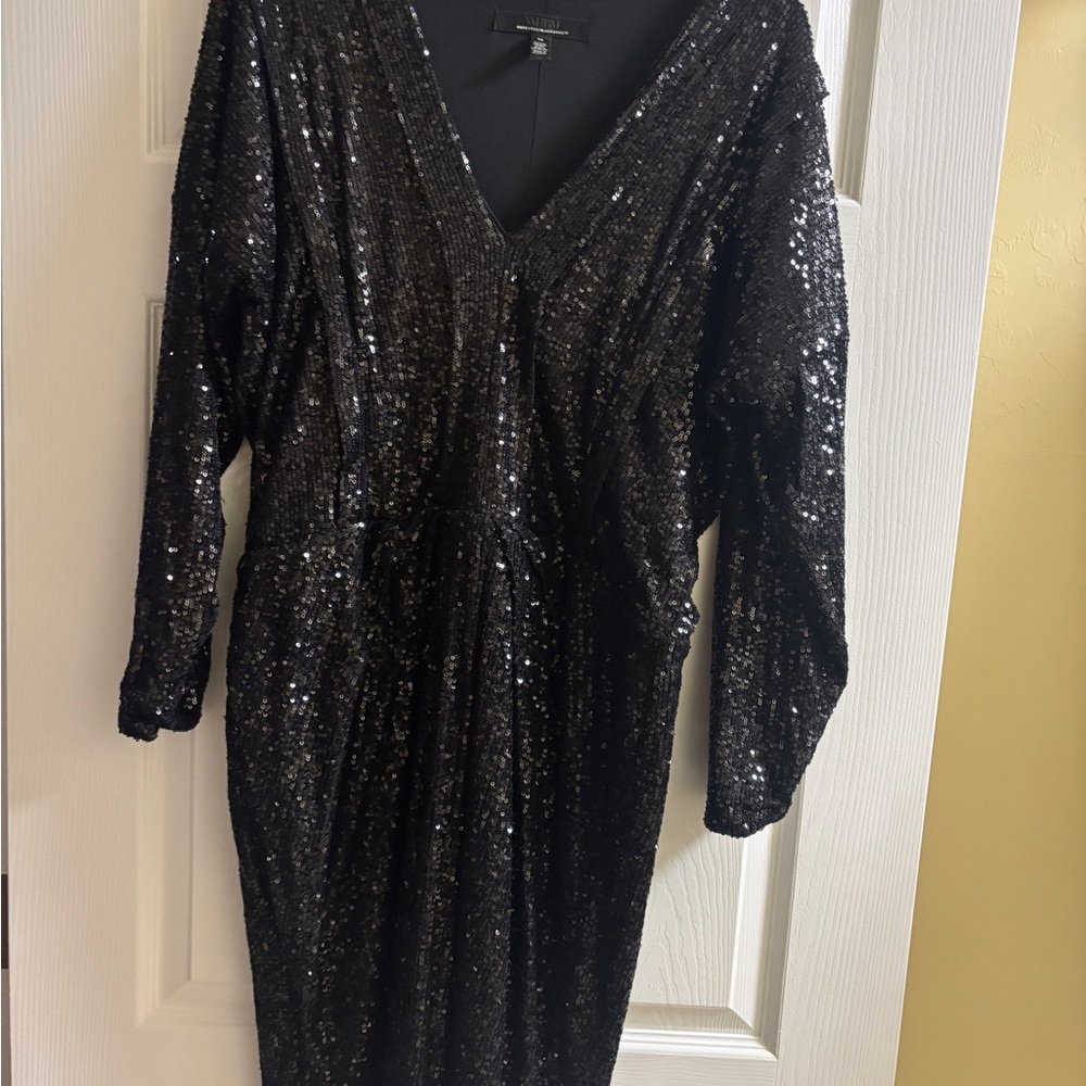 White House Black Market Black Sequin Long Sleeve Dress